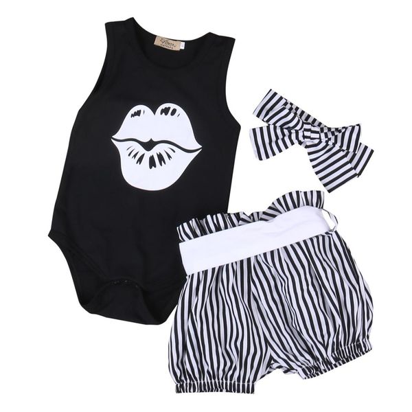 

3pcs set newborn baby girl clothes 2017 summer sleeveless slip romper +striped bloomers bottom outfit toddler kids clothing, White