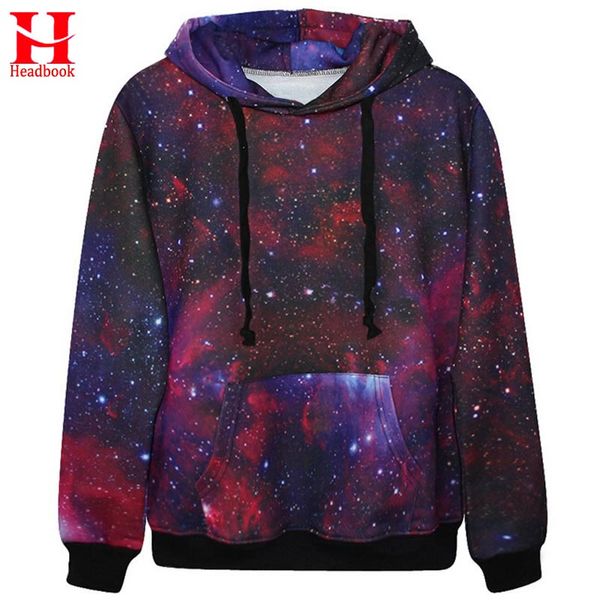 

2017 headbook fashion brand men 3d sweatshirts punk tracksuit interstellar digital printing stars space galaxy hooded hoodi, Black