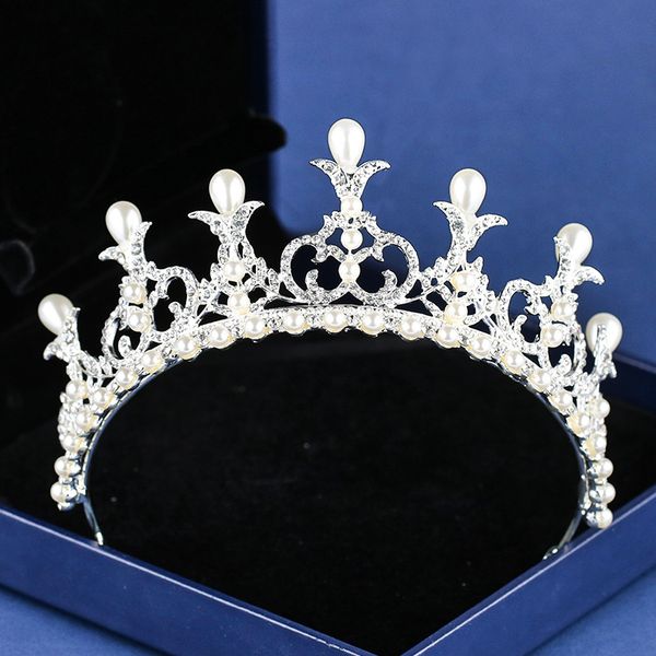 

fashion rhinestone pearl bridal tiara crown headband women headpiece wedding hair accessories crystal hair jewelry, White;golden