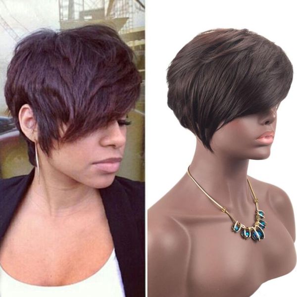 Women Short Brown Black Front Curly Hairstyle Synthetic Hair Wigs