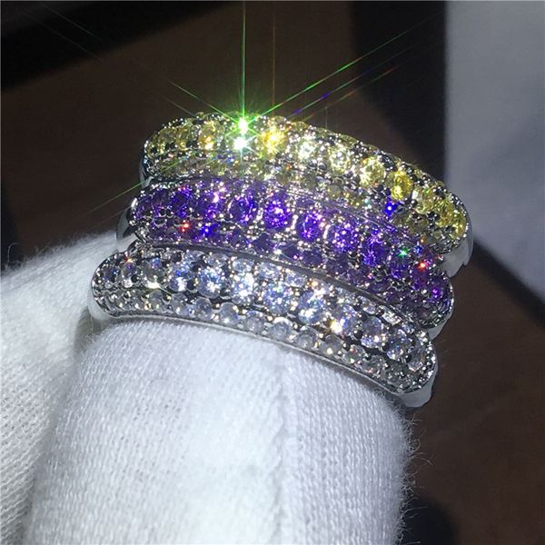 

50% off couple anniversary 925 sterling silver filled ring pave setting 5a zircon cz wedding band rings for women bridal, Slivery;golden