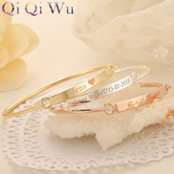 Bangle Gota Gold Gold Bar Pulseiras Custom Gravado Nome Pulseira Personalizado Iniciais Pulseiras Para Mulheres Jóias Meninas Presente