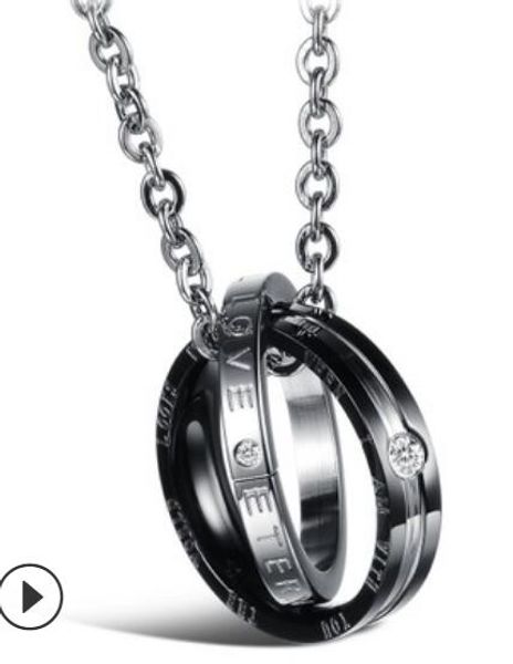 

jewelry men's women's necklace fou couples double circles pendant titanium steel necklace fashion of shipping, Silver