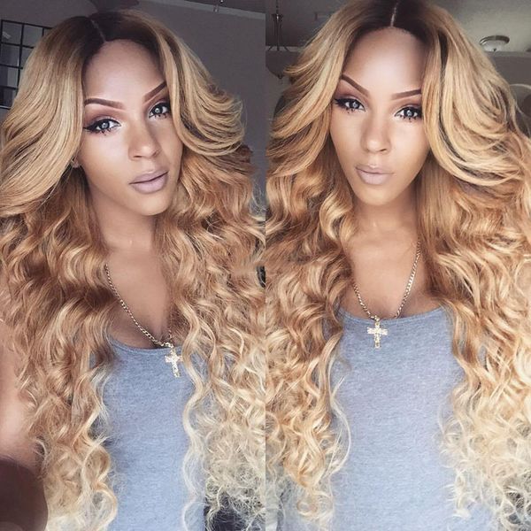 

lace front human hair wigs for black women t1b/27 pre plucked wavy remy hair ombre lace wigs with baby hair, Black;brown