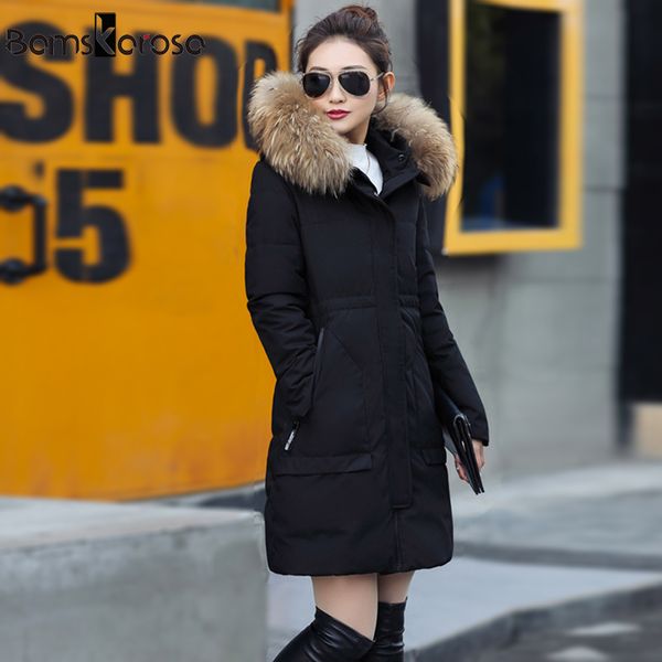 

100% natural raccoon fur 2017 winter jacket women coat black thick fur collar hooded long parkas warm winter jackets and coats
