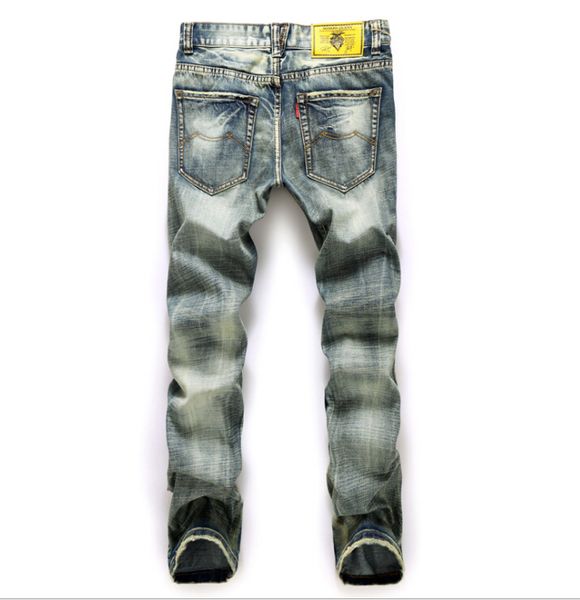 

men motorcycle biker denim jeans ripped distressed holes casual fashion pants straight streetwear style jeans 28-40, Blue