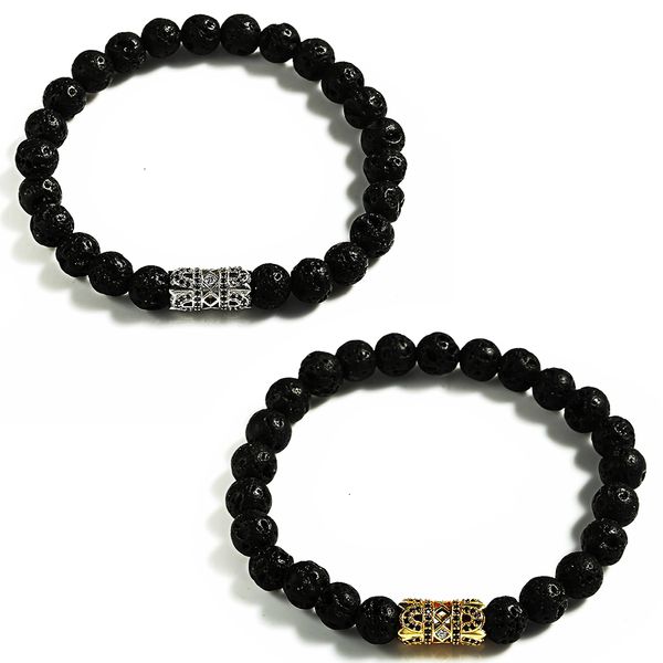 

natural lava stone 8mm beads bracelet for men women pulseras hombre prayer bracelet for women and mens pulseras masculina, Black