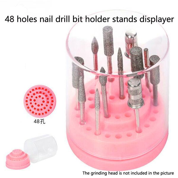 

new nail sanding drill bit holder stand displayer acryli cover 48 hole container