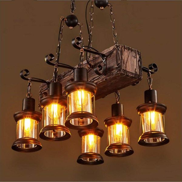 

6 head indu trial loft tyle country ide vintage wooden chandelier lamp pedant light for the foyer coffee room bar decorate pendant lamp