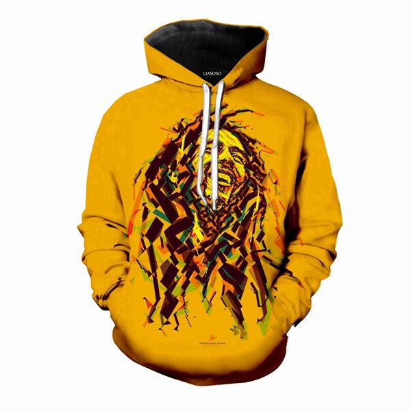 

новые моды для мужчин/женщин регги звезда боб марли 3d смешно печатных crewneck толстовка мода повседневная толстовки h451, Black