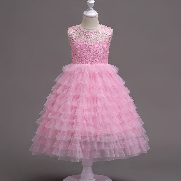 

girls lace party dresses 2018 kids princess dress childrens layered ball gown dress toddler wedding dress for 110-170cm, Red;yellow