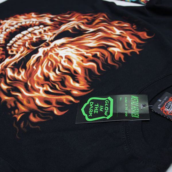 

tastien 2018 new men luminous 3d t-shirt skulls print men long-sleeved cotton flurescent fashion personality cool, White;black