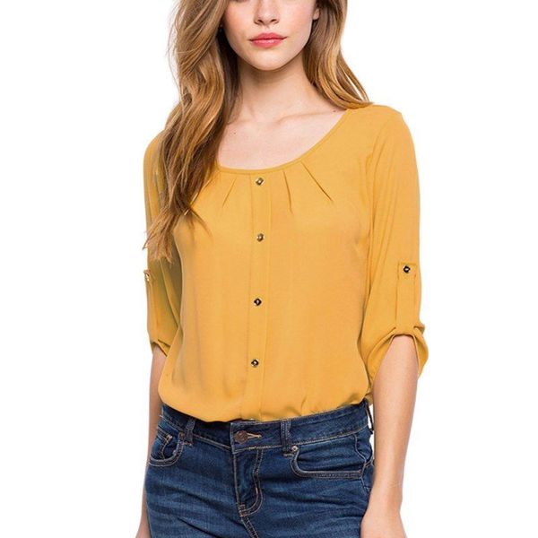 

fashion womens long sleeve loose blouse casual shirt summer chiffon blouse, White