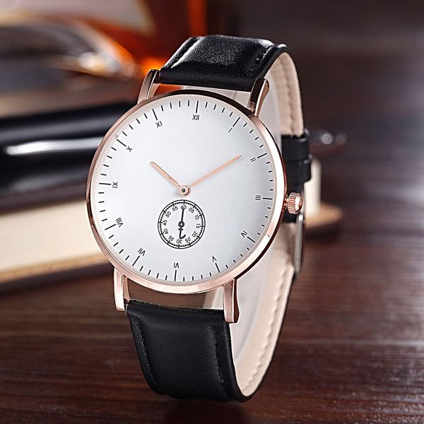 Lässige PAU-Marke für Damen und Herren, Unisex-Stil, Lederarmband, analoge Quarz-Armbanduhr
