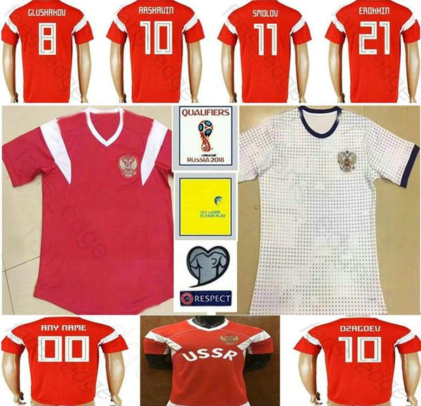 

2018 World Cup Russia Soccer Jerseys 1 AKINFEEV 7 POLOZ 8 GLUSHAKOV 10 DZAGOEV 11 SMOLOV JIKIA Men Women Youth Kids Football Shirt
