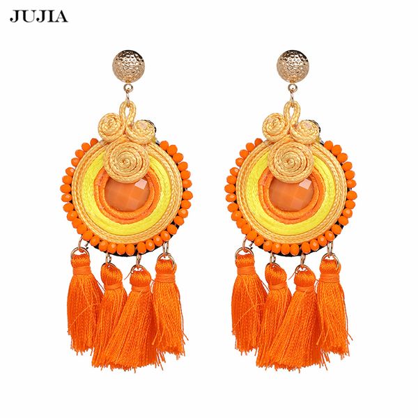 

jujia 2018 new jewelry tassel earrings fashion colorful jewelry fringed dangle statement earrings, Silver