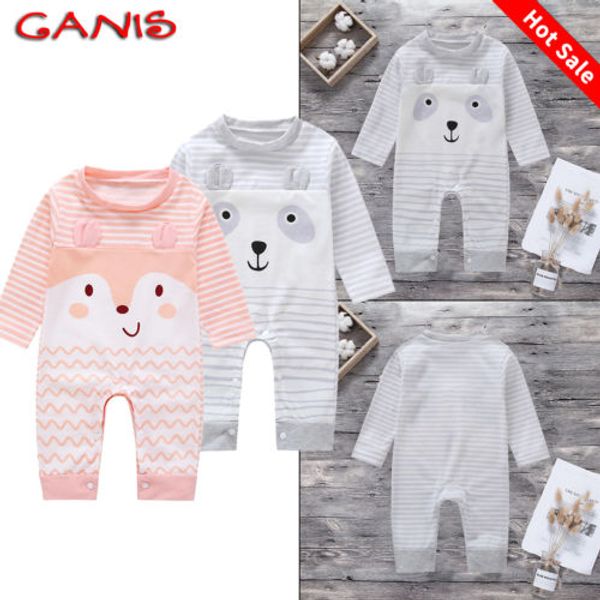 

2018 autumn winter newborn infant baby girl boy stripe long sleeve bodysuit romper jumpsuit outfit cartoon bear clothes 0-24m, White