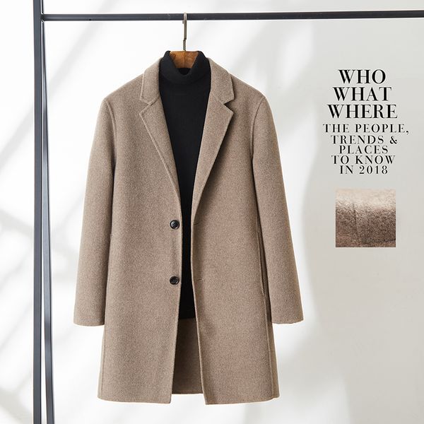 

2018 new arrival winter coat wool business affairs casual double side wool trench coat men,men's woolen jackets, Black