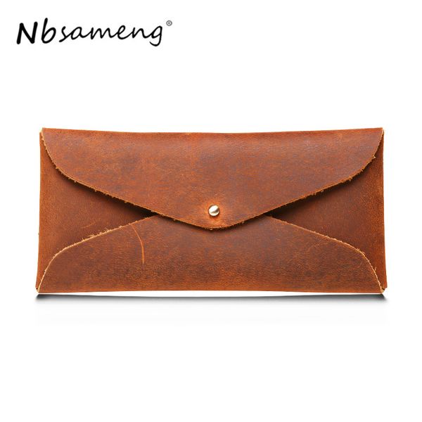 

nbsameng 100% genuine cowhide leather men long phone simple wallet envelope purse, Red;black