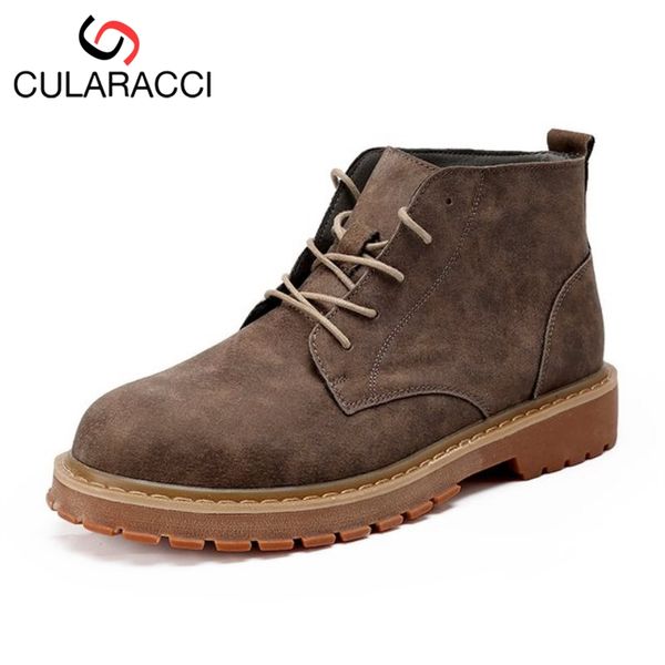 

cularacci vintage men ankle boots fashion round toe lace up flats boots daily leisure classic shoes male footwear size 39-44, Black