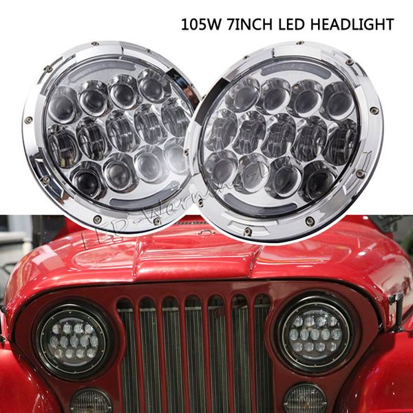

pair 7inch round headlight 105w dual sealed beam with halo ring led headlight replacement,full set with h4 to h13 connectors led headlamp
