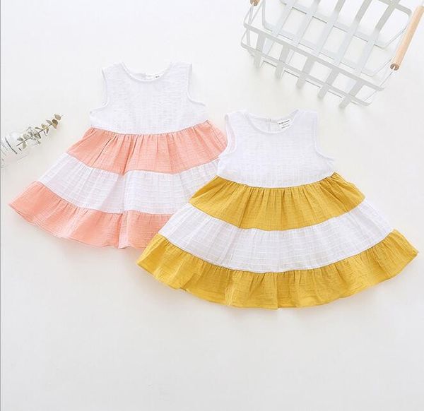 

new girl clothes girl dresses kids boutique clothing girls sleeveless stripped patchwork princess dresses, Red;yellow