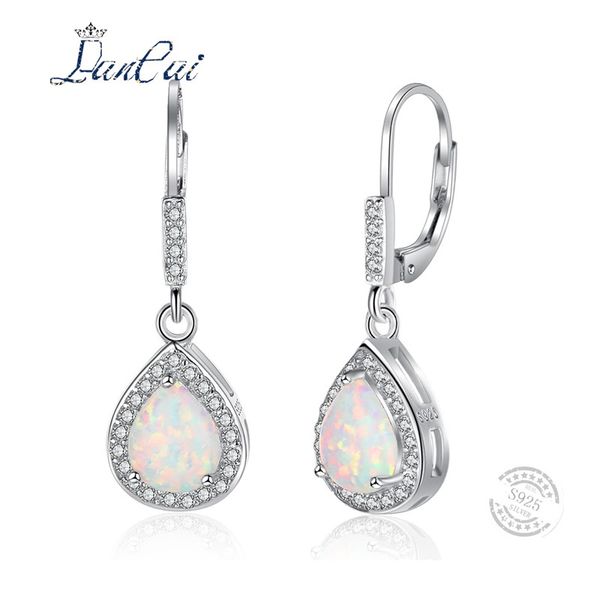 

lancai genuine 925 sterling silver white fire opal earrings classic geometric water drop earrings for women jewelry selling, Golden;silver