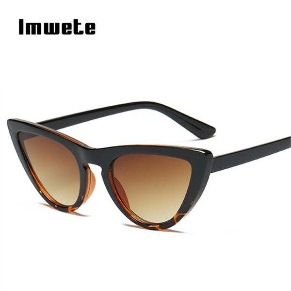 

imwete 2018 new women cat eye sunglasses fashion mirror cat eye retro sun glasses for ladies pink blue brown uv400, White;black