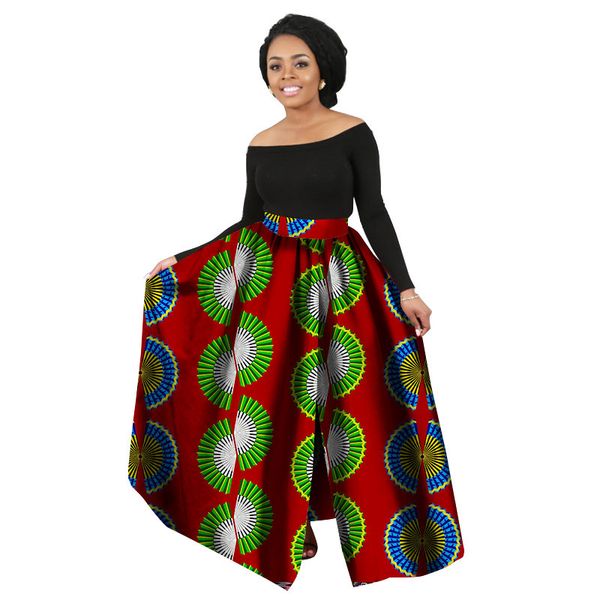 

2018 fashion women african print long skirt ankara dashiki high waist a line maxi long skirt ladies jupe longue femme, Black