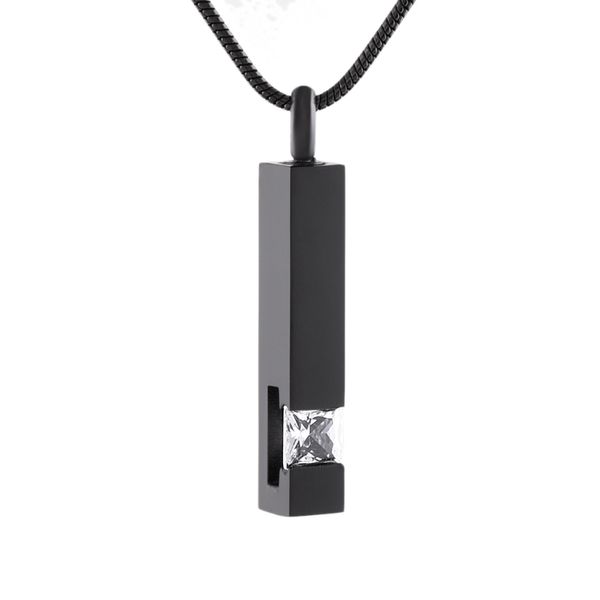 

ijd9726 black plating crystal bar memorial urn pendant 316l stainless steel ashes holder keepsake cremation necklace jewelry for men, Silver