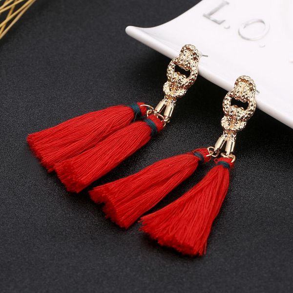 

bohemian red long tassel earrings handmade drops pendant for women statement earrings dangle earring fashion jewelry mrs win, Silver