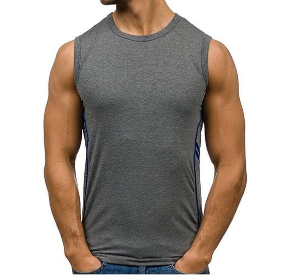 

mens solid color fitness aerobics clothing male sports workout sleeveless body-hugging vests ing, White;black