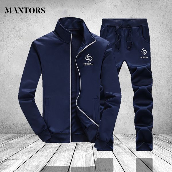 

tracksuit men sportswear suit for man clothing autumn sporting two pieces zipper stand collar jacket +pants mens track suits set, Gray