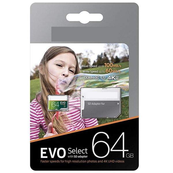 

2020 new arrival sell gray green 64gb 128g 256go 32g evo select tf memory card with sd adapter in retail package for smart phones