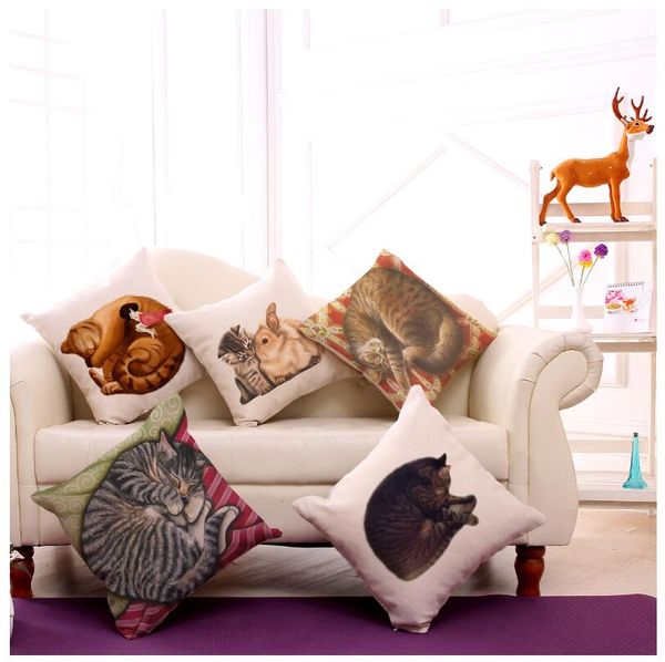 

cat print cotton flax pillow case cover car sofa pillow sham armchair for living room bedroom study room dining room l myj 027