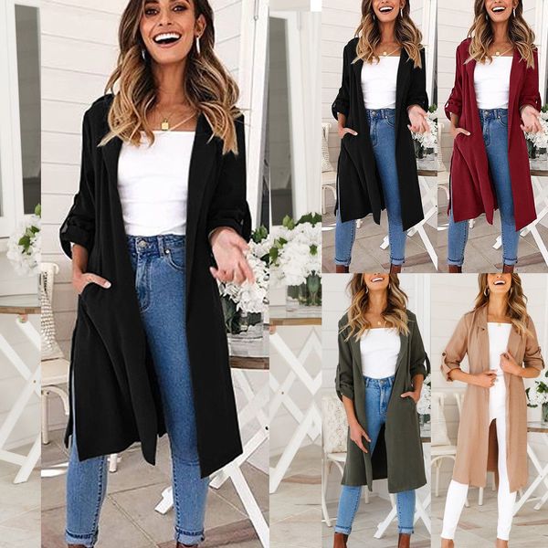 

2018 fashion women ladies long waterfall coat jacket cardigan overcoat outwear jumper solid warm long ppen stitch trench clothes, Tan;black