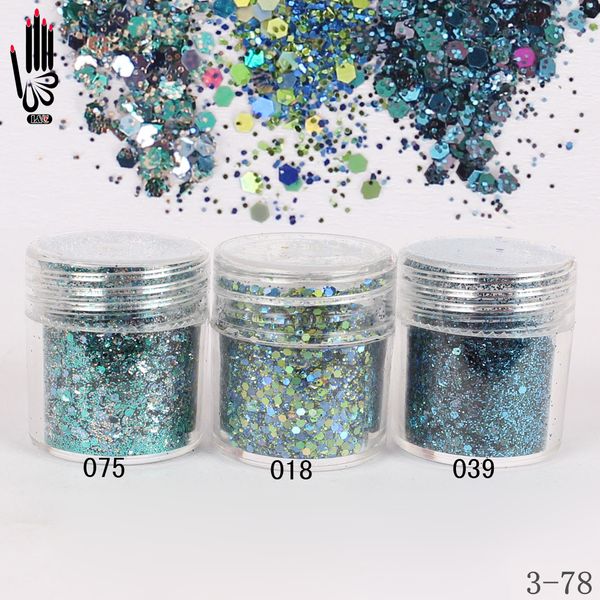 

1 jar/box 10ml 3d nail 3 peacock blue mix nail glitter powder sequins powder for art decoration optional 300 colors 3-78, Silver;gold