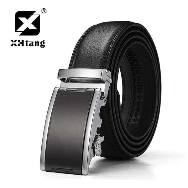 

xhtang genuine leather ratchet belt 3.5cm men's automatic buckle belt elegant black strap for jeans 2017 design for men, Black;brown