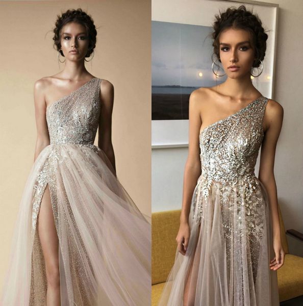 

one shoulder evening gowns high side split prom dresses bling berta formal dress custom made, Black;red