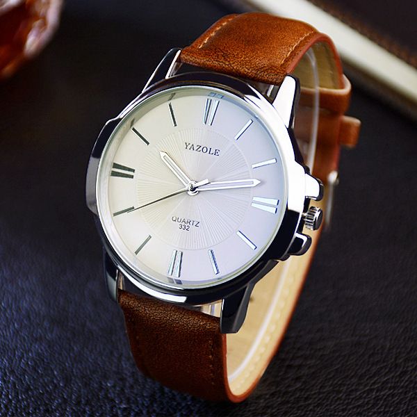 

men watch business fashion brand simple casual pu luminou classic extra big watchdial waterproof masculine quartz wristwatch, Slivery;brown