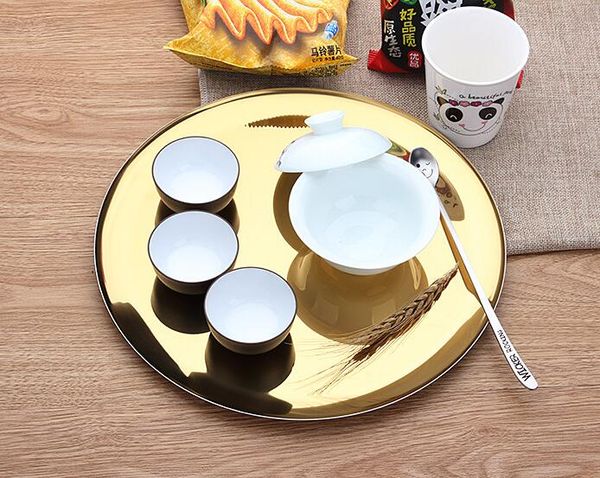 Gold Tone Stainless Steel Round Plates Candy Tray 11 Inches Coffee