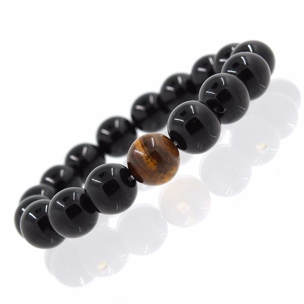 Commercio all'ingrosso nero naturale nero onice pietra perline bracciali moda uomo donna stretch regalo braccialetto yoga