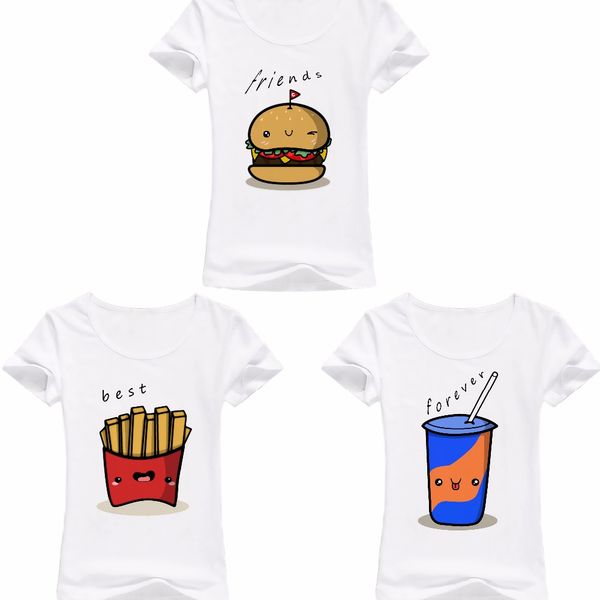 

bff hamburger chips cola friends 3 forever t shirt women jollypeach summer new white tshirt femme casual funny t-shirt