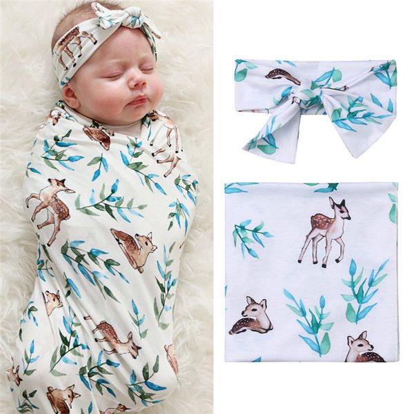 

baby swaddling newborn infant boys girls blanket 2pcs sleeping swaddle muslin wrap+headband baby bedding
