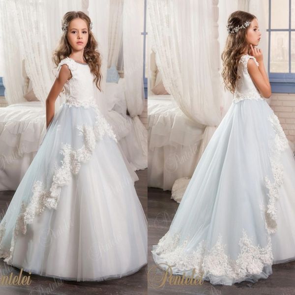 

fuchsia and white flower girl dress first communion dress kid birthday party dress pageant gown new 2018 free, White;blue