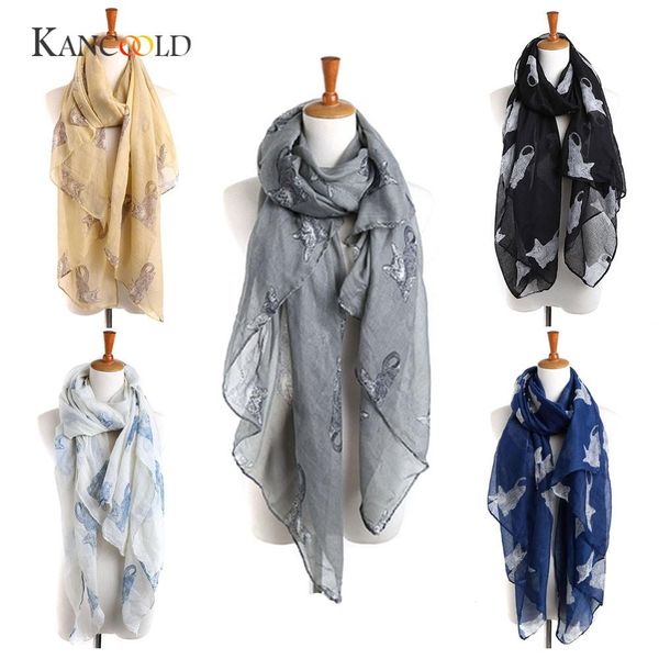 

kancoold silk scarf shawl voile unique style women ladies cat print long scarf warm wrap shawl gloves feb12, Blue;gray