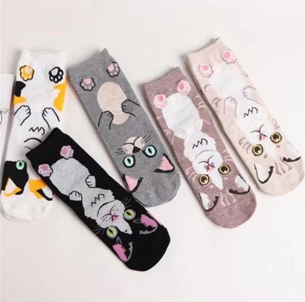 

women soft knitted socks cute cats patterns cotton socks 5 colors breathable fashion nethersocks 10 pairs / lot, Black;white