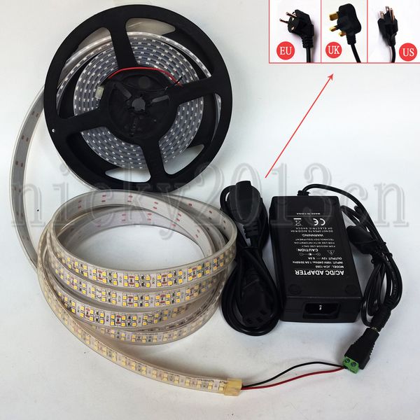 

full kit 5m 3528 led flexible strip light tape 1200leds super bright double row ip67 tube waterproof + 12v 6a power supply + dc connector