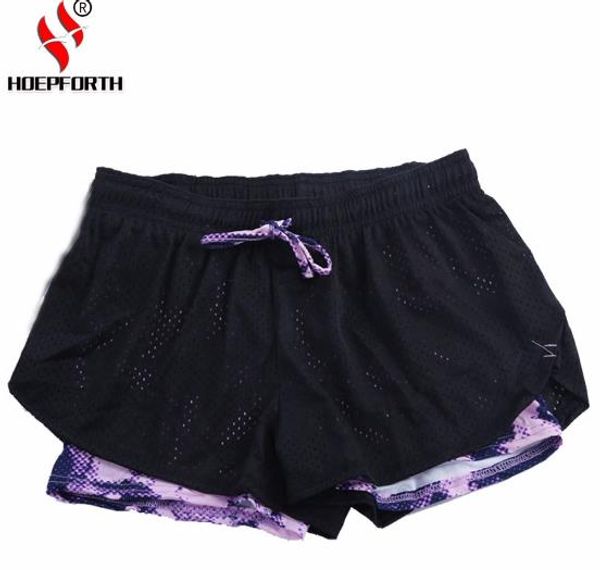 

women compression gym yoga shorts women bottoms athletic running shorts female elastic waist 2 in 1 shorts, Brown;gray