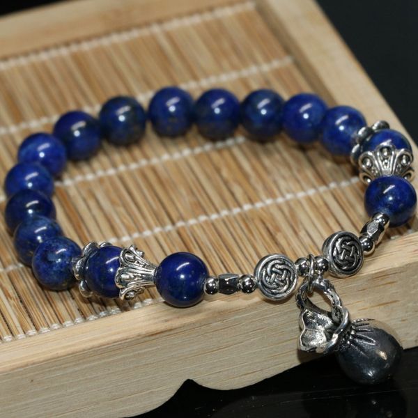 

natural blue lapis lazuli round beads 8mm women bracelets semi-precious stone high grade fashion jewelry making 7.5inch b2068, Black